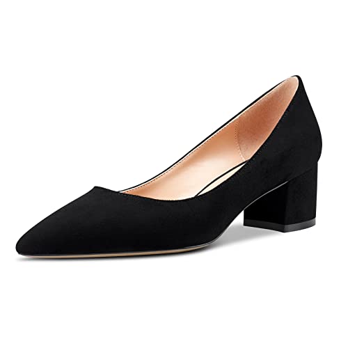 Aachcol Women Pointed Toe Pumps Chunky Block Mid Heel Slip-on Dress Shoes Office Classic 2 Inch