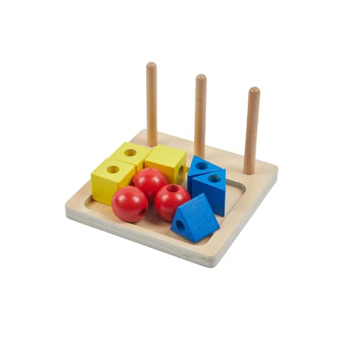 Image of Adena Montessori 9-Piece Colored Discs on Dowels, 12m+ | 9 discs: 3 red, 3 blue, 3 yellow on 3 dowels. Builds color sorting, hand-eye & fine motor. Montessori toy. Gift 12m+.
