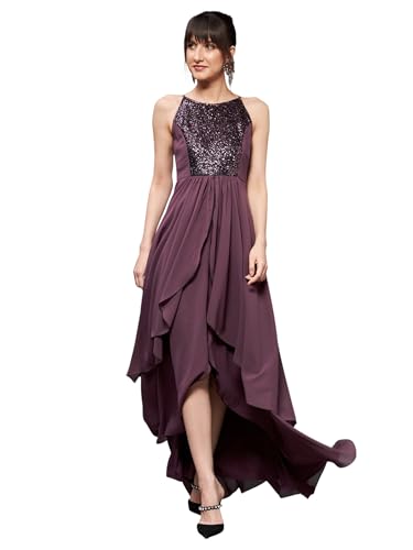 Image of Miss Chase Women's Round Neck Sleeve Embellished Fit Flare Maxi Dress