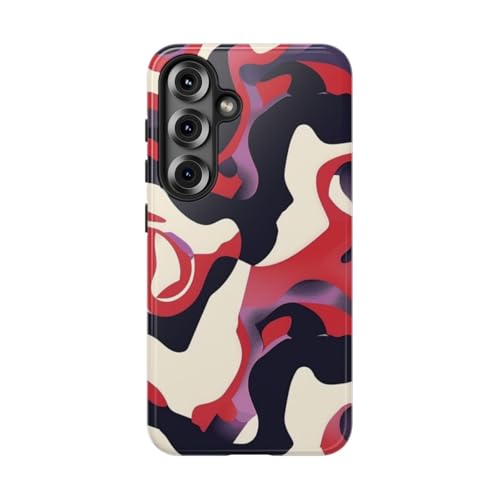 Coque Samsung S25 motif abstrait rouge noir crème rigide brillante anti-choc