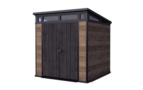 Keter Gerätehaus Signature 7x7 mit Doppeltür und Bodenplatte, abschließbar, Kunststoff wetterfest, 4,7 m² Gartenhaus Walnuss