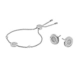 Michael Kors Silver Tone Logo Pave Stud Earrings with Symbols Silver-Tone Bracelet
