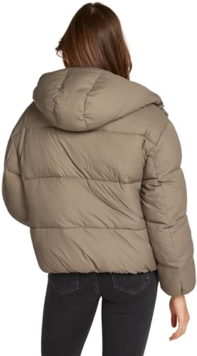 Calvin Klein Cazadora Acolchada Mujer Short Hooded Puffer con Capucha, Beige (Brindle), L