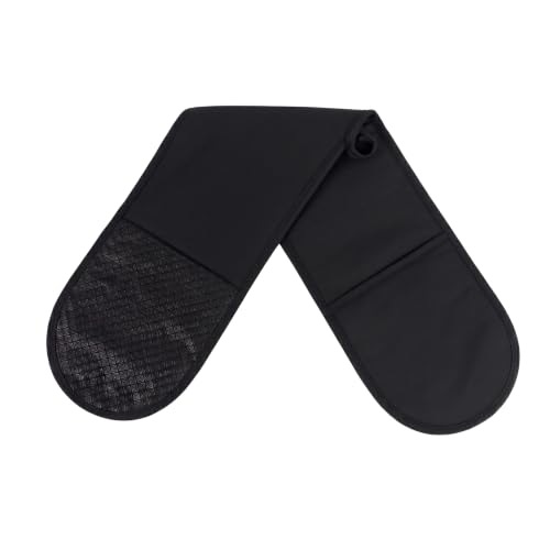 Navani Double Oven Gloves 250C Heat Resistant BBQ Mittens with Non-Slip Silicone Grip 84 x 18cm Extra Long Cotton Oven Mitts for Outdoot or indoor Cooking Baking & Grilling Machine Washable