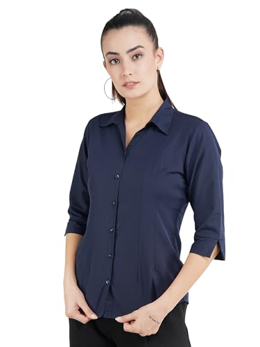 Image of Skyla Women's Cotton Rich Formal Shirt | 3 /4 Sleeve Office Wear | Regular Fit Business Casual Workwear