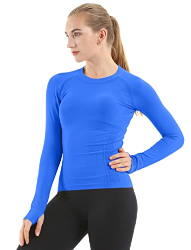 MathCat Seamless Workout Shirts for Women Long Sleeve Yoga Tops Sports Running Shirt Breathable Athletic Top Slim Fit