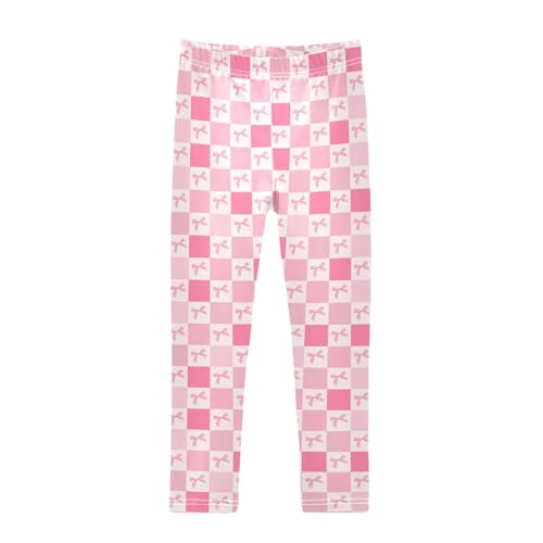 Checkered Pink Bows Girls Leggings,Workout Leggings for Girls Toddler Athletic Leggings Size for 3-10T