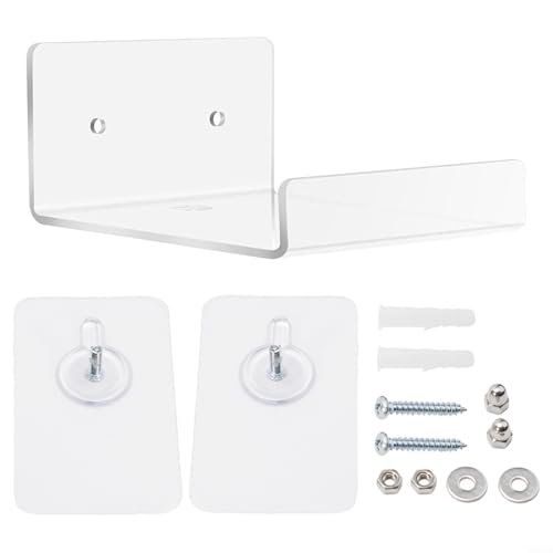 Estante de pared acrílico transparente para almacenamiento y exhibición, estante pequeño flotante para guardar fotos, arte, libros y artículos esenciales de baño