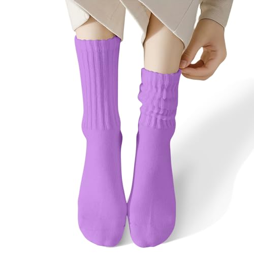 Image of COUVER Womens Scrunched Slouch Socks Soft Cotton Breathable Retro Crew or Knee High, Multiple Colors