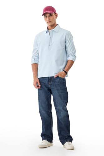 Image of SNITCH Men Casual Shirt for Smart Casual Wear | Regular Fit Full Sleeve Point Collar Plain Style | 100% Breathable Cotton & Durable Fabric for Outings & Daily Use | Light Blue