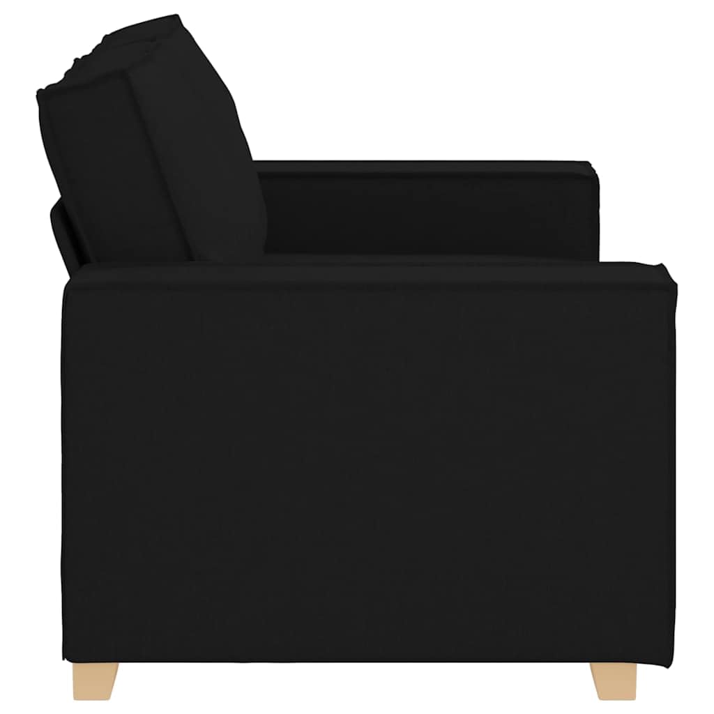 Sofa 2-osobowa, czarna, 120 cm, materiał do salonu z szerokimi podłokietnikami, stabilna rama drewniana, przytulny mebel do małych pomieszczeń