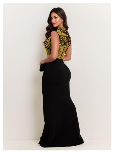 Image of PORRCEY Women's Sexy Rhinestone Lace Sheer Mesh Formal Evening Dress