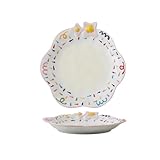 APVPOPOKGM 2 Stück 8-Zoll-Keramikteller mit handbemaltem, geprägtem Blumenmuster, geeignet for Frühstück, Dessert, Gemüse, Obst, Pasta und Salate(Candy Pink)