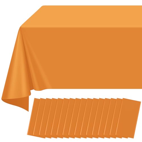 Image of 16 Pack Orange Plastic Tablecloth for Rectangle Tables, Premium Decorative Orange Disposable Table Cloths for Parties, Rectangle Party Table Cover for Birthday Fall Thanksgiving Graduation, 54x108Inch