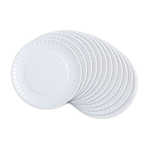 DII Melamine Reusable 9 Round Party or Picnic Plate Set of 12 White