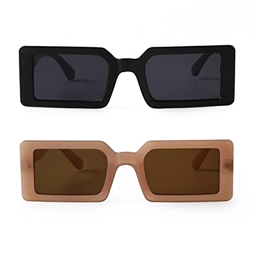 GIFIORE Retro Rectangle Sunglasses Narrow Square Trendy 90s Nude Glasses UV Protection3