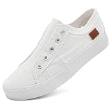 Women's Slip on Shoes Non Slip Fashion Canvas Sneakers Low Top Casual Shoes(White,US7.5)