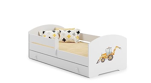 KOBI LUK   Cama infantil (160 x 80 cm), color blanco y blanco con almacenamiento con cajón, 160 x 80 cm | Cama infantil pequeña con camas para niños | con colchón y marco | Habitación Bebe | Cama