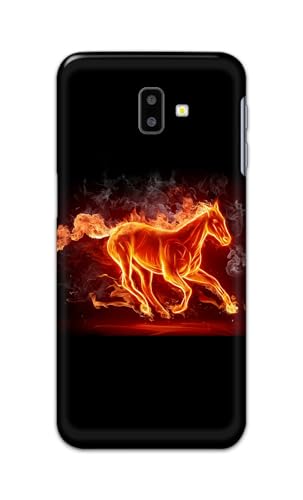 Image of Plastic Printfidaa Printed Hard Back Cover Case For Samsung Galaxy J6 Plus | Samsung J6+ Back Cover (Fiery Horse) -112, Black