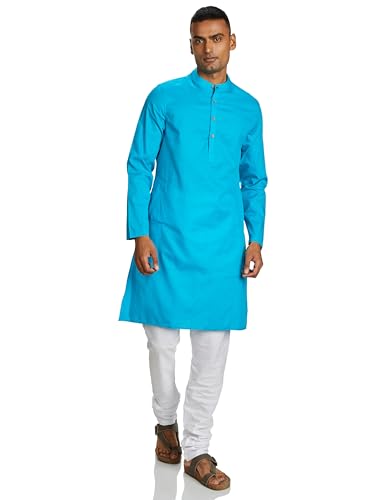 Image of Amazon Brand - Symbol Men Cotton Solid Long Kurta Pyjama Set (2pcs)