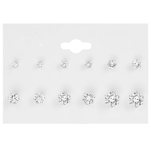 Hedume 60 Pack Cubic Zirconia Stud Earring, 6 Sizes Round Clear Earring Studs Set for Women and Men (60 Pack, 30 Pairs)4