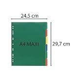 Exacompta 83H Przekładki Premium do segregatora A4 MAXI wykonane z tworzywa sztucznego PP 6 części 24 x 29,7 cm 6 kolorów do segregowania broszur dokumentów prospektów dzielnik