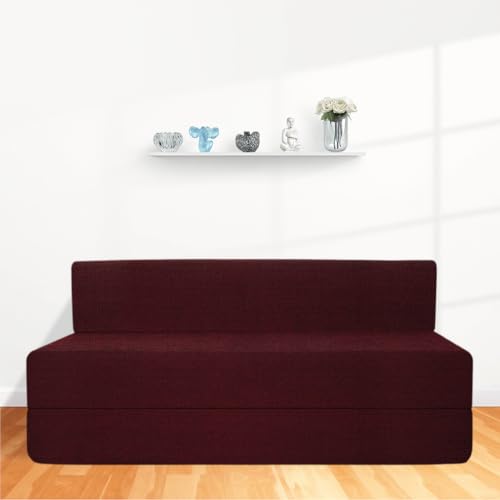 Image of CELLBELL Comfy Sofa Cum Bed 5x6.25 Feet | Foldable Dual Use Couch Bed with Soft Cushions, Washable Fabric Cover & Sturdy Frame | Space Saving Modern Design for Living Room, Bedroom Guest Use (Maroon)