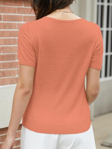 Image of SANGTREE Women's Short Sleeve Sweaters V Neck Casual Knit Pullover Tops | Perfect as a lightweight sweater for spring /summer or as a layering piece. Ideal for office, daily, holiday, home etc