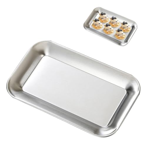 Bandeja Para Aperitivos, Bandeja Para Servir Alimentos De Acero Inoxidable, Bandeja Plateada Rectangular Con Espejo, Platos Decorativos Para Servir Para Fiesta, Pastel De Frutas(M)