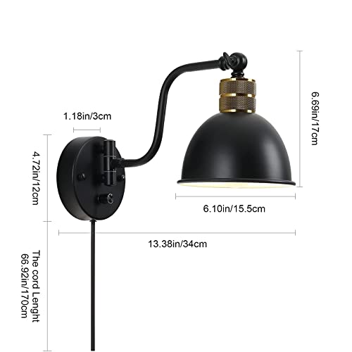 Plug In Wall Sconce Set Of 2 Swing Arm Wall Lamp With Dimmable Switch, Black Farmhouse Hardwired Wall Sconce Industrial Vintage Wall Mounted Light For Bedroom Reading, 2 In 1 Install #TOP1