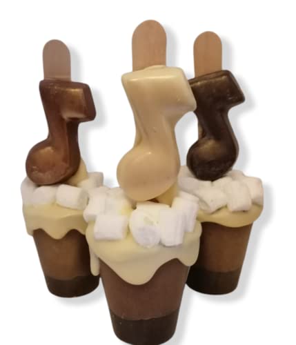 Music Note Set of 3 Hot Chocolate Stirrers Spoons Sticks with Marshmallows and Note. Gourmet Chocolate Spoon for Stirring. Handmade Individually Wrapped Gift for Chocolate Lovers