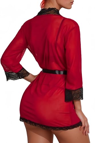 Heartips Babydoll Lingerie And Lace Trim Robe Pajama With Belt thumb #1