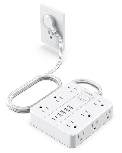 Power Strip Flat Plug with 12 Outlets 6 USB(2 USB C),SMNICE Surge Protector Charging Station with Overload Protection,5ft Extension Cord Widely Spaced Multiple Outlets for Home Office Dorm Essentials