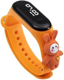 ZOVUTA Digital Dial Waterproof Stylish & Fashionable Wrist Smart Watch LED Band for Kids, Colorful Cartoon for Boys & Girls (Removable Silicon Strap) (Orange Rabbit)
