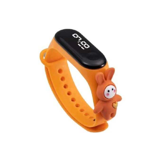 ZOVUTA Digital Dial Waterproof Stylish & Fashionable Wrist Smart Watch LED Band for Kids, Colorful Cartoon for Boys & Girls (Removable Silicon Strap) (Orange Rabbit)