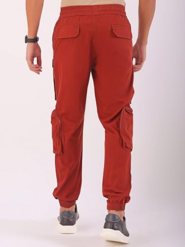 Image of The Indian Garage Co Men Regular Fit Solid Mid-Rise Elasticated Cuffed Cargo Joggers