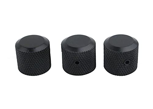 Guyker 3Pcs Brass Potentiometer Control Knobs with 6mm(0.24”) Dia. Shaft Pot - High Grade Knurled Volume Tuning Audio Knob Replacement for Electric Guitar or Precision Bass - CNC Machined(Black)