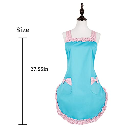 Rosielily Vintage Apron For Women With Pockets Retro Apron Cute Blue Apron Kitchen Aprons For Cooking Baking Pink Dress Kawaii Cotton Frilly Ruffle 50S Ladies Apron For Teen Girls Vintage Gifts #TOP3