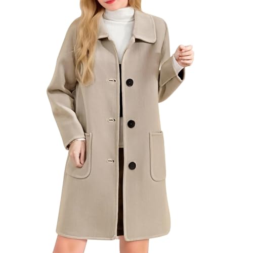 Lmdudan 2025 Winter Women Overcoat Long Sleeve Lapel Neck Single Breasted Coats Elegant Mid-Length Solid Outwear with Pocket