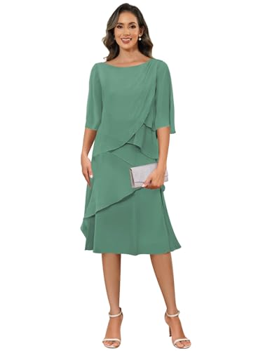 SOLODISH Tea Length Mother of The Bride Dresses for Women Chiffon Formal Evening Party Gown