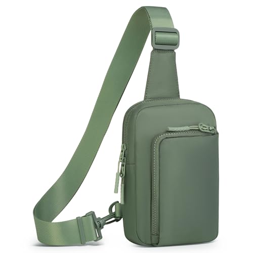 SUIKIHUM Mini Sling Bag for Men Women, Crossbody Fanny Packs Fits for 6.3" Phone, Reversible Nylon Chest Bag for Travel Running Hiking (Green)