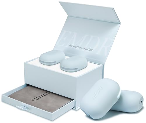 ALMAWAVE SENSE EMDR Bilateral Stimulation Tappers Handheld Vibration Therapy Device with Light for Anxiety and Stress Relief Includes Free Protocol Book