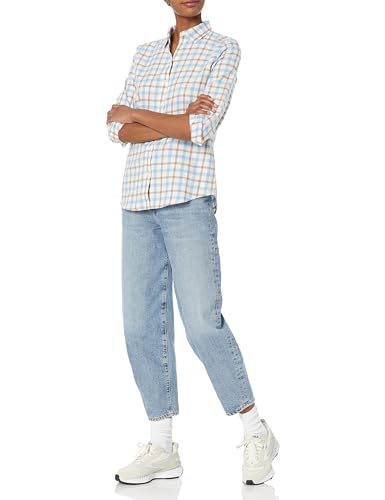 Image of Amazon Essentials Women's Regular-Fit Long-Sleeve Lightweight Plaid Flannel Shirt with Brushed Finish, Shirttail Hem