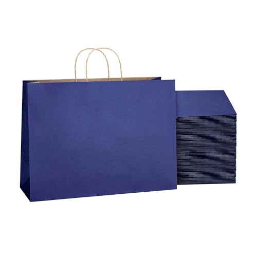 Image of RanGit Bhumi Gift Bags- 10pcs 16x6x12 inch Large Paper Bags with Handles Bulk, Kraft Party Favor Bag - Grocery, Shopping, Retail, Merchandise Carry Bags (Navy Blue) (Large- Blue, Pack of 10)
