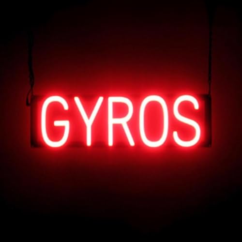 Image of SpellBrite LED Neon GYROS Sign for Business - Red, 21 inch x 6 inch | Ultra-Bright Click-Together Signage for Restaurants, with Visibility from 500 Feet - 8 Animations, 6 Brightness Settings