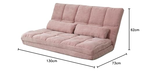 DORIS ドリス ソファー ソファーベッド セミダブル 幅130 3way 14段階リクライニング PVCレザー生地 クッション2個付属 コーデュロイピンク リーフ SD【17196】 [3]