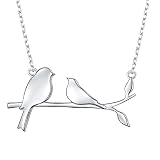 DAOCHONG 925 Sterling Silver Two Birds on A Wire Necklace Mom and Son Mother and Daughter Necklaces Birthday Mother's Day Gifts for Women(2 Birds - Sterling Silver)