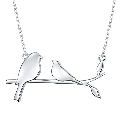 Daochong 925 Sterling Silver Two Birds On A Wire Necklace Mom And Baby Mother And Child Necklaces Birthday Gifts For Women(2 Birds - Sterling Silver) #TOP5