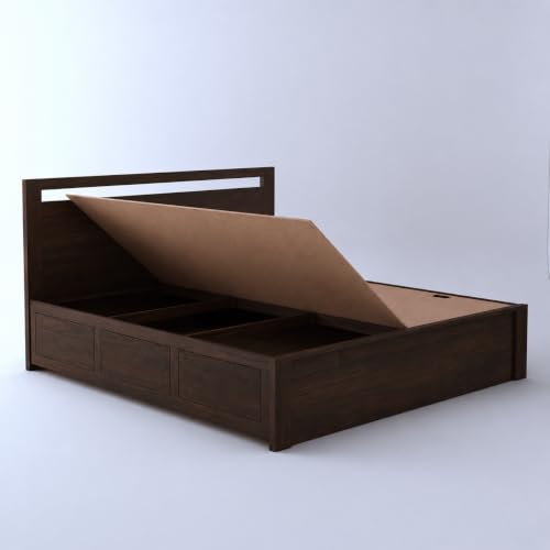 Image of SHISSO Solid Sheesham Wood Queen Size Bed with Storage Box | Wooden Queen Size Double Bed Cot Palang with Storage | Furniture for Bedroom,Home,Hotel | Jaipur Design | Walnut Finish