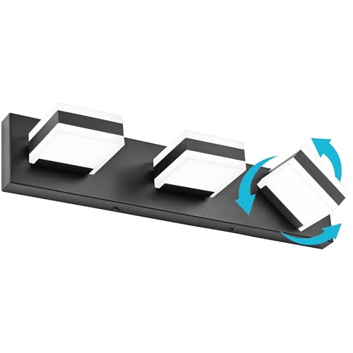 SOLFART Vanity Lights for Bathroom, Black 3 Light Bathroom Light Fixtures Modern Black LED Vanity Light Cool Light 6000K